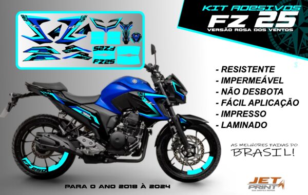Kit de adesivos fz 25 2020 à 2024 versão Rosa dos Ventos(moto azul) - Imagem 5