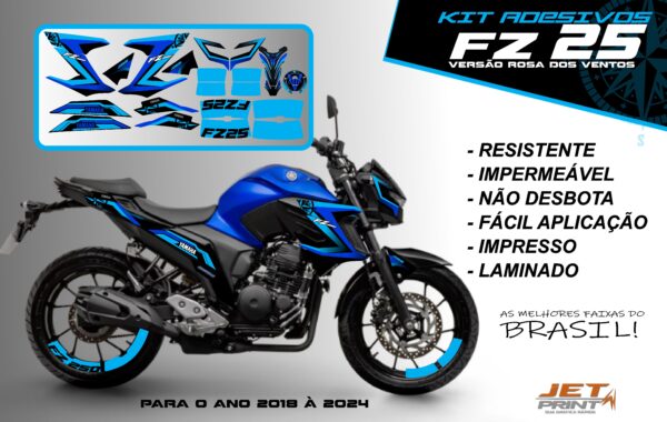 Kit de adesivos fz 25 2020 à 2024 versão Rosa dos Ventos(moto azul) - Imagem 6