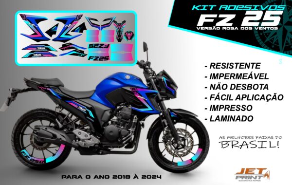 Kit de adesivos fz 25 2020 à 2024 versão Rosa dos Ventos(moto azul) - Imagem 7