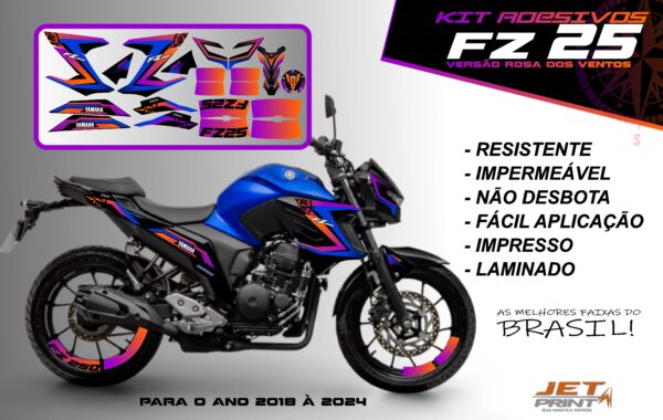 Kit de adesivos fz 25 2020 à 2024 versão Rosa dos Ventos(moto azul) - Imagem 8