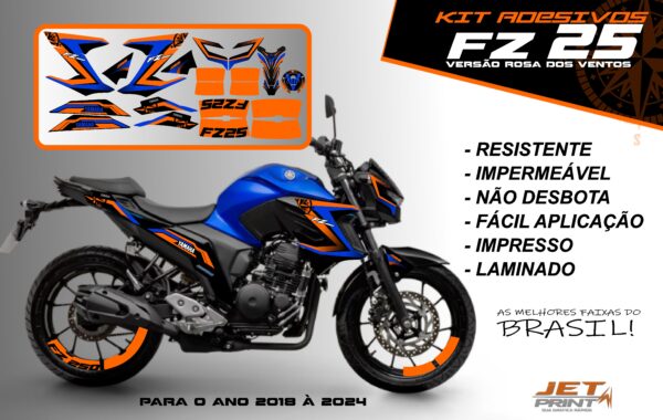 Kit de adesivos fz 25 2020 à 2024 versão Rosa dos Ventos(moto azul) - Imagem 9