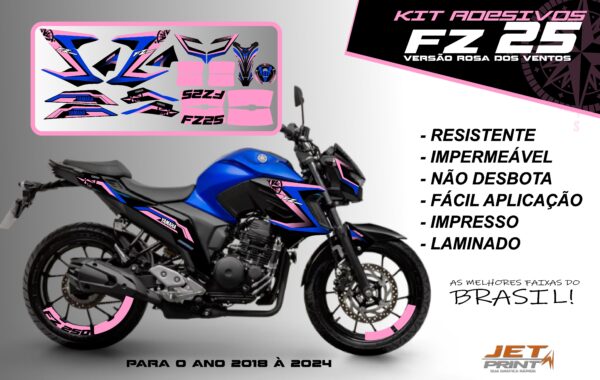Kit de adesivos fz 25 2020 à 2024 versão Rosa dos Ventos(moto azul) - Imagem 10