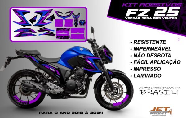 Kit de adesivos fz 25 2020 à 2024 versão Rosa dos Ventos(moto azul) - Imagem 11