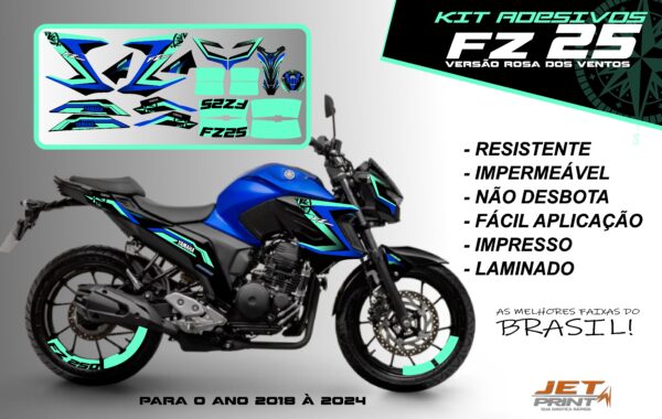 Kit de adesivos fz 25 2020 à 2024 versão Rosa dos Ventos(moto azul) - Imagem 12