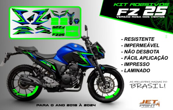 Kit de adesivos fz 25 2020 à 2024 versão Rosa dos Ventos(moto azul) - Imagem 14