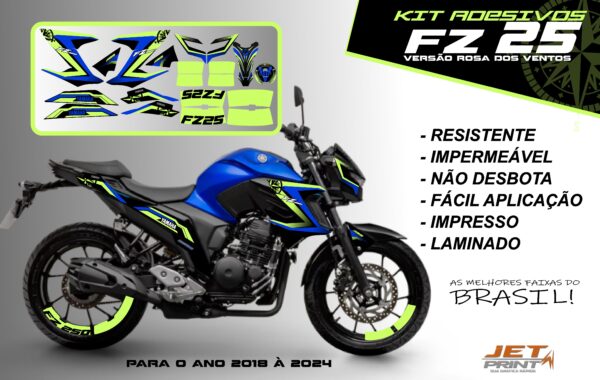 Kit de adesivos fz 25 2020 à 2024 versão Rosa dos Ventos(moto azul) - Imagem 13