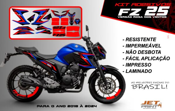 Kit de adesivos fz 25 2020 à 2024 versão Rosa dos Ventos(moto azul) - Imagem 15