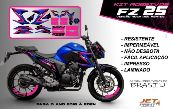 Kit de adesivos fz 25 2020 à 2024 versão Rosa dos Ventos(moto azul)