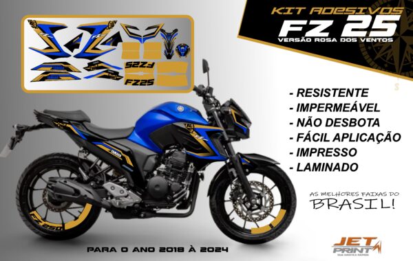 Kit de adesivos fz 25 2020 à 2024 versão Rosa dos Ventos(moto azul) - Imagem 18
