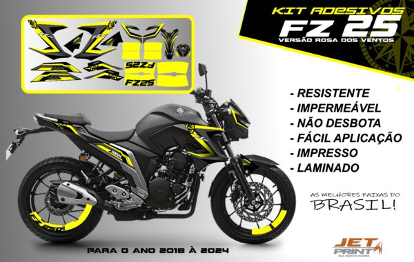 Kit de adesivos fz 25 2020 à 2024 versão Rosa dos Ventos(moto preta) - Imagem 2