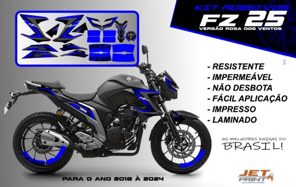 Kit de adesivos fz 25 2020 à 2024 versão Rosa dos Ventos(moto preta) - Imagem 3