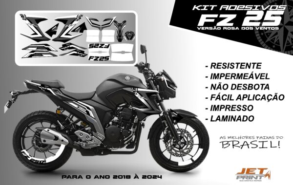 Kit de adesivos fz 25 2020 à 2024 versão Rosa dos Ventos(moto preta) - Imagem 4