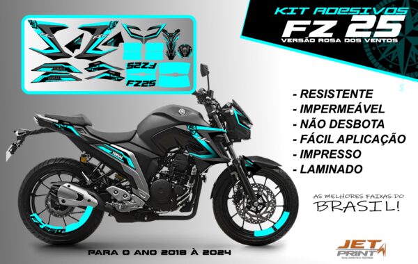 Kit de adesivos fz 25 2020 à 2024 versão Rosa dos Ventos(moto preta) - Imagem 5