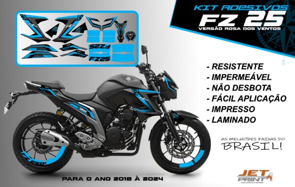 Kit de adesivos fz 25 2020 à 2024 versão Rosa dos Ventos(moto preta) - Imagem 6