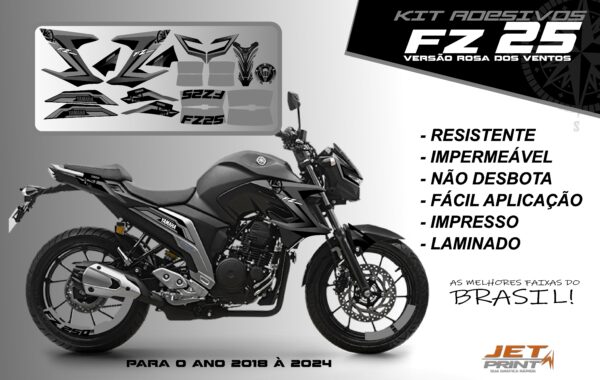 Kit de adesivos fz 25 2020 à 2024 versão Rosa dos Ventos(moto preta) - Imagem 7