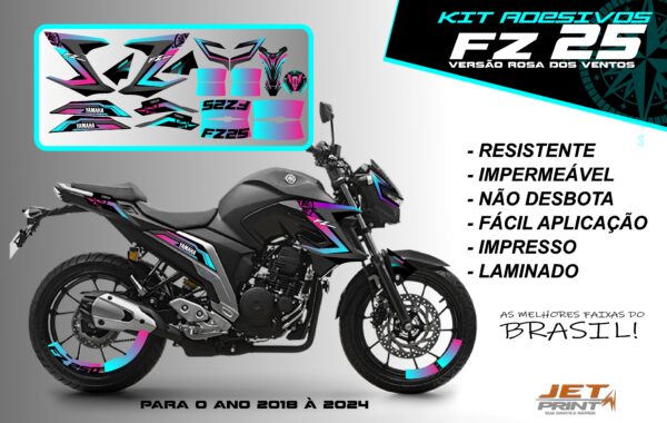 Kit de adesivos fz 25 2020 à 2024 versão Rosa dos Ventos(moto preta)