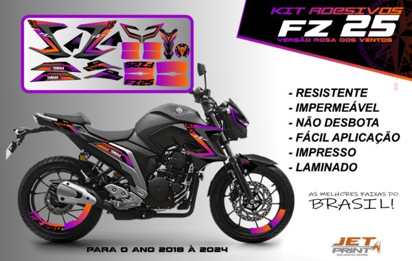 Kit de adesivos fz 25 2020 à 2024 versão Rosa dos Ventos(moto preta) - Imagem 9