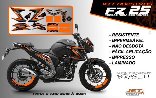 Kit de adesivos fz 25 2020 à 2024 versão Rosa dos Ventos(moto preta) - Imagem 10