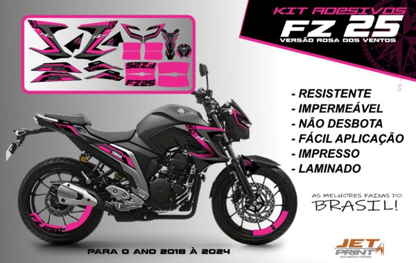 Kit de adesivos fz 25 2020 à 2024 versão Rosa dos Ventos(moto preta) - Imagem 11
