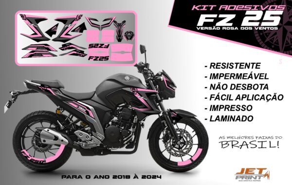 Kit de adesivos fz 25 2020 à 2024 versão Rosa dos Ventos(moto preta) - Imagem 13