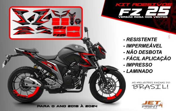 Kit de adesivos fz 25 2020 à 2024 versão Rosa dos Ventos(moto preta) - Imagem 18