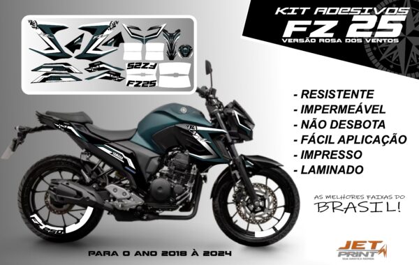 Kit de adesivos fz 25 2020 à 2024 versão Rosa dos Ventos(moto verde) - Imagem 2