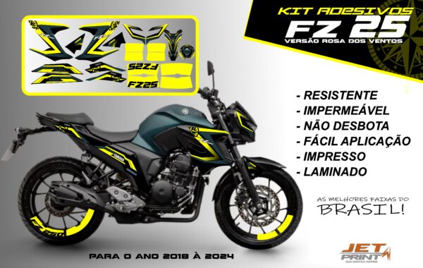 Kit de adesivos fz 25 2020 à 2024 versão Rosa dos Ventos(moto verde) - Imagem 3