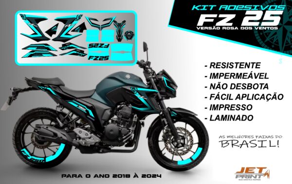Kit de adesivos fz 25 2020 à 2024 versão Rosa dos Ventos(moto verde) - Imagem 5