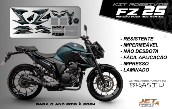 Kit de adesivos fz 25 2020 à 2024 versão Rosa dos Ventos(moto verde) - Imagem 7