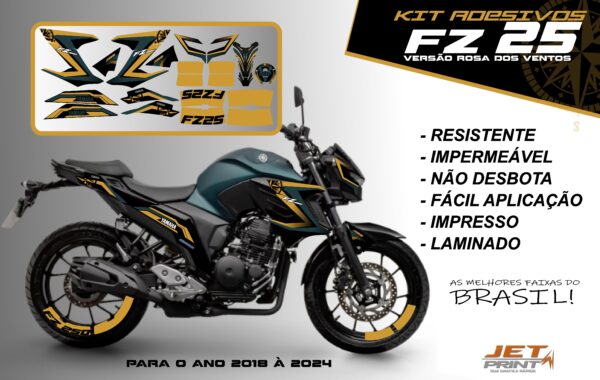 Kit de adesivos fz 25 2020 à 2024 versão Rosa dos Ventos(moto verde) - Imagem 12