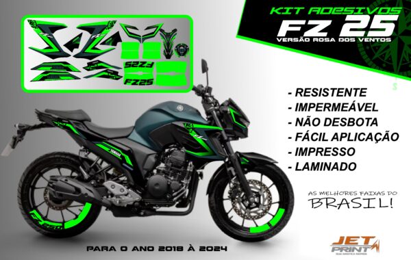 Kit de adesivos fz 25 2020 à 2024 versão Rosa dos Ventos(moto verde) - Imagem 17