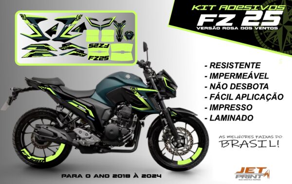 Kit de adesivos fz 25 2020 à 2024 versão Rosa dos Ventos(moto verde)