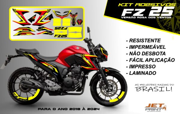 Kit de adesivos fz 25 2020 à 2024 versão Rosa dos Ventos(moto vermelha) - Imagem 2