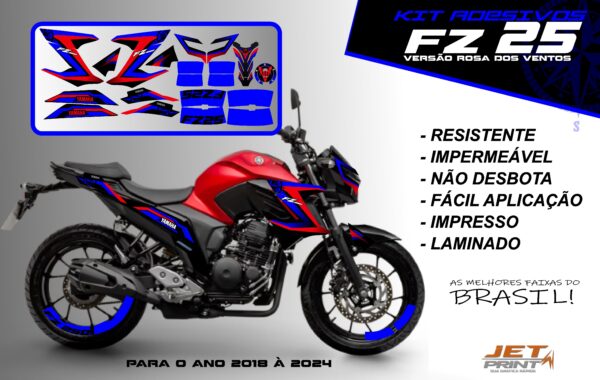 Kit de adesivos fz 25 2020 à 2024 versão Rosa dos Ventos(moto vermelha) - Imagem 3