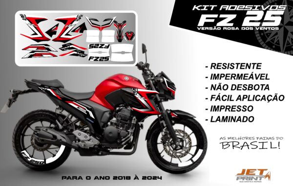 Kit de adesivos fz 25 2020 à 2024 versão Rosa dos Ventos(moto vermelha)