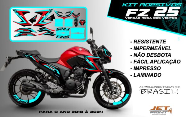 Kit de adesivos fz 25 2020 à 2024 versão Rosa dos Ventos(moto vermelha) - Imagem 5