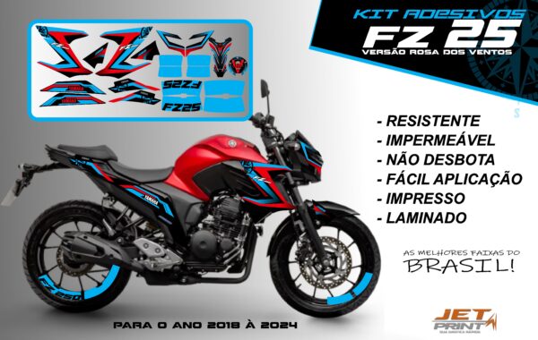 Kit de adesivos fz 25 2020 à 2024 versão Rosa dos Ventos(moto vermelha) - Imagem 6