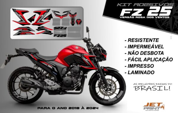 Kit de adesivos fz 25 2020 à 2024 versão Rosa dos Ventos(moto vermelha) - Imagem 7