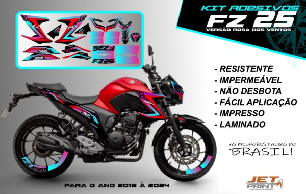 Kit de adesivos fz 25 2020 à 2024 versão Rosa dos Ventos(moto vermelha) - Imagem 8