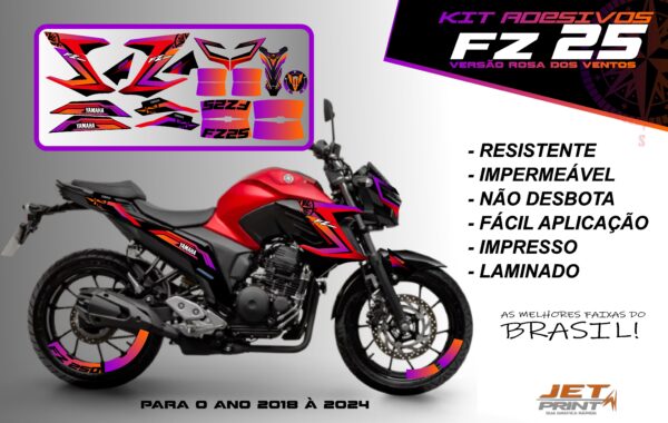 Kit de adesivos fz 25 2020 à 2024 versão Rosa dos Ventos(moto vermelha) - Imagem 9