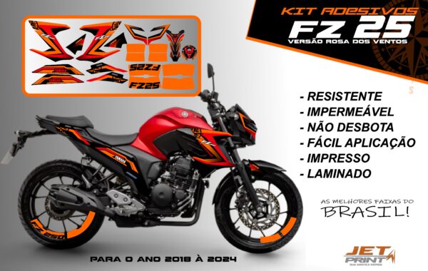 Kit de adesivos fz 25 2020 à 2024 versão Rosa dos Ventos(moto vermelha) - Imagem 10