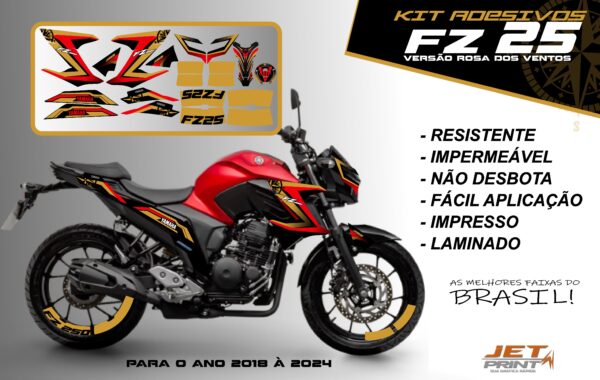 Kit de adesivos fz 25 2020 à 2024 versão Rosa dos Ventos(moto vermelha) - Imagem 12