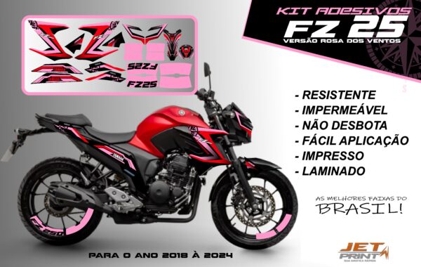 Kit de adesivos fz 25 2020 à 2024 versão Rosa dos Ventos(moto vermelha) - Imagem 13