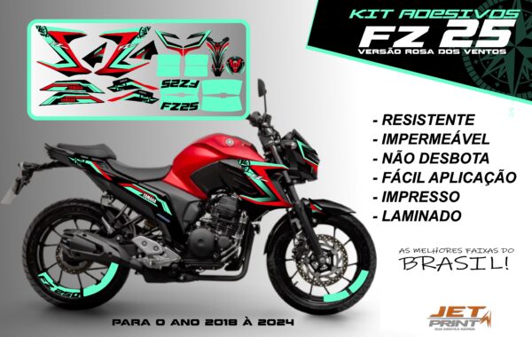Kit de adesivos fz 25 2020 à 2024 versão Rosa dos Ventos(moto vermelha) - Imagem 15