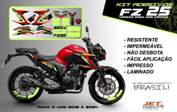 Kit de adesivos fz 25 2020 à 2024 versão Rosa dos Ventos(moto vermelha) - Imagem 16