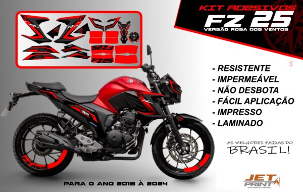 Kit de adesivos fz 25 2020 à 2024 versão Rosa dos Ventos(moto vermelha) - Imagem 18