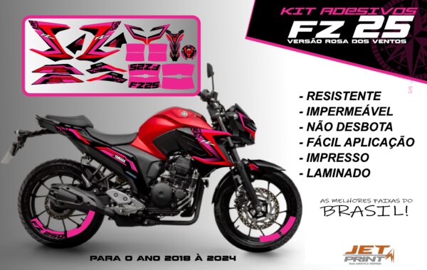 Kit de adesivos fz 25 2020 à 2024 versão Rosa dos Ventos(moto vermelha) - Imagem 11