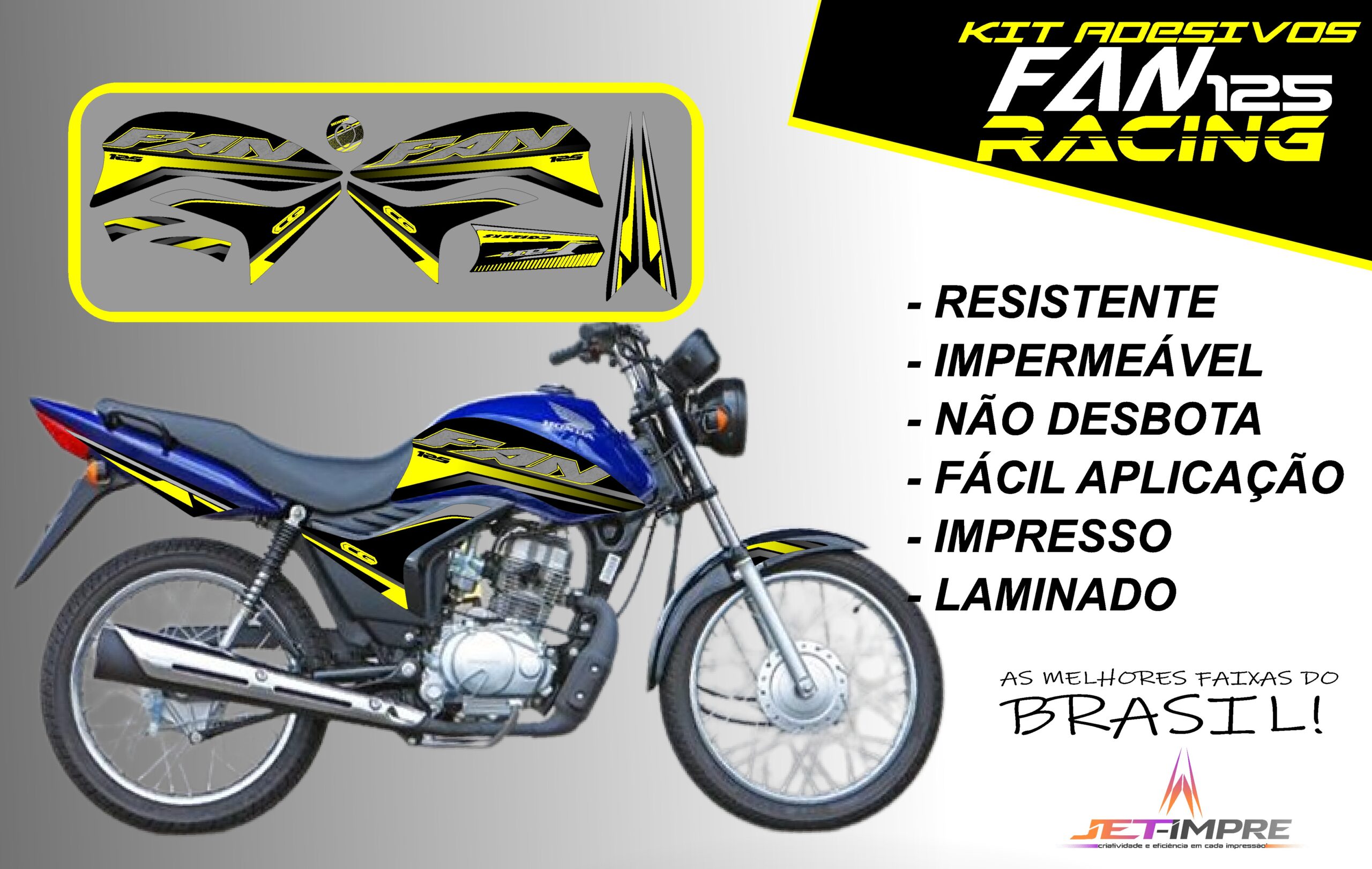 KIT ADESIVOS FAN 125 2011-VERSÃO RACING( MOTO AZUL) - Imagem 2
