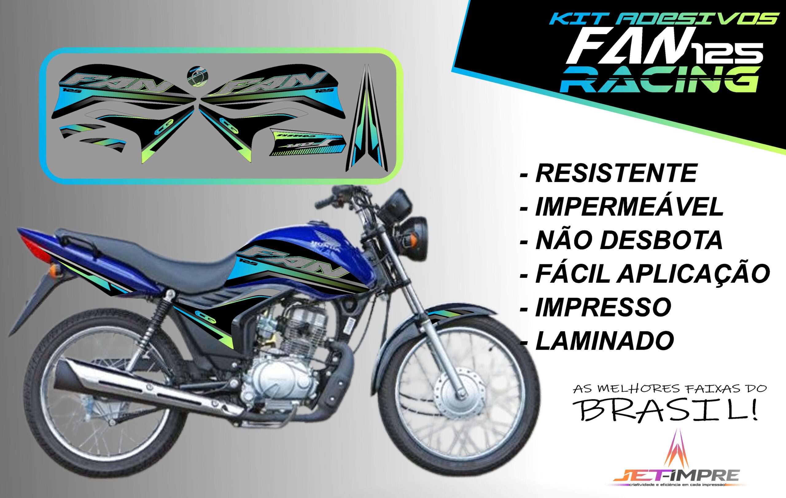 KIT ADESIVOS FAN 125 2011-VERSÃO RACING( MOTO AZUL) - Imagem 3