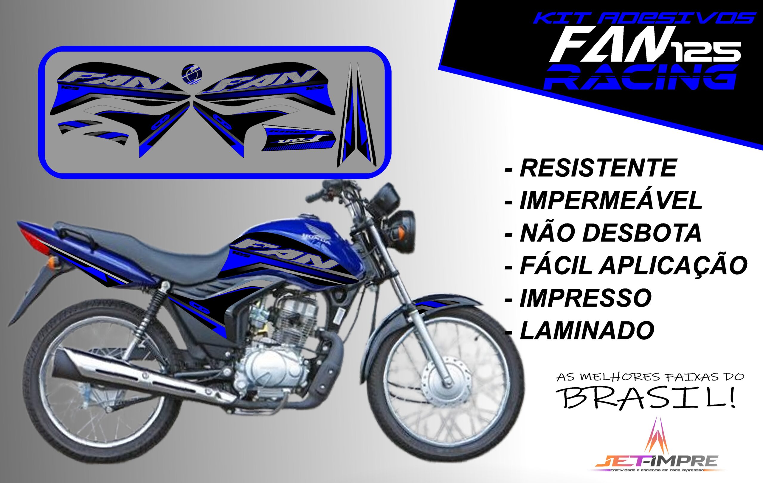 KIT ADESIVOS FAN 125 2011-VERSÃO RACING( MOTO AZUL) - Imagem 4